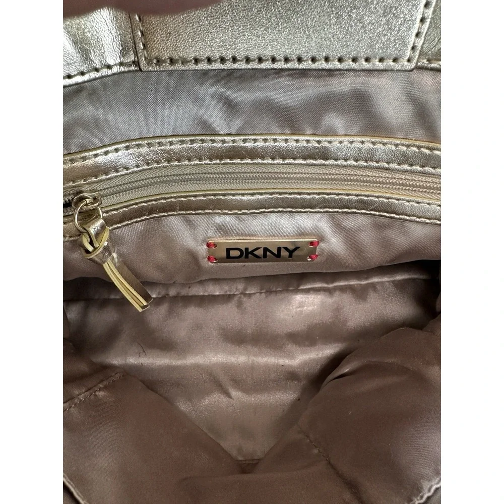 DKNY Repeat Gold Tote Bag Purse Beige w/ Brown Monogram in excellent cond 1990's